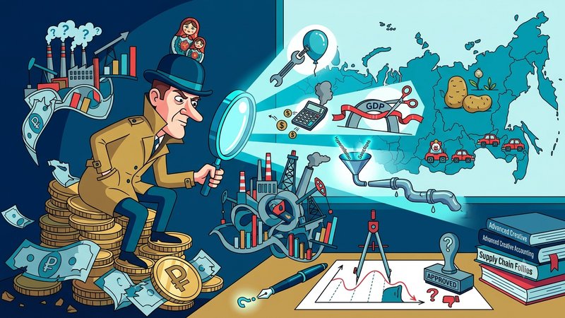 Современная редакционная иллюстрация с набором инструментов для экономического сатирика в футуристическом стиле 2026 года